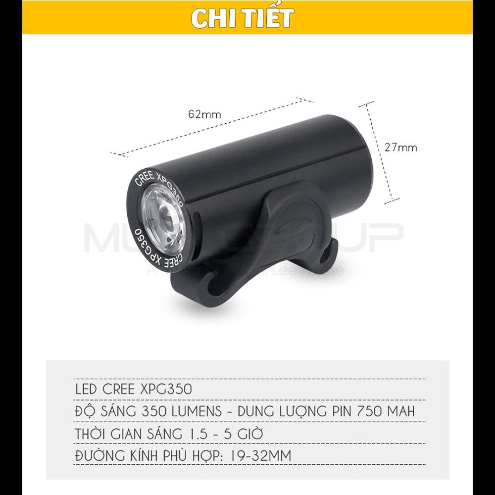 Đèn Trước Xe Đạp Raypal 350 Lumens Sạc Điện Usb Siêu Sáng Chống Nước Nhỏ Gọn MLH