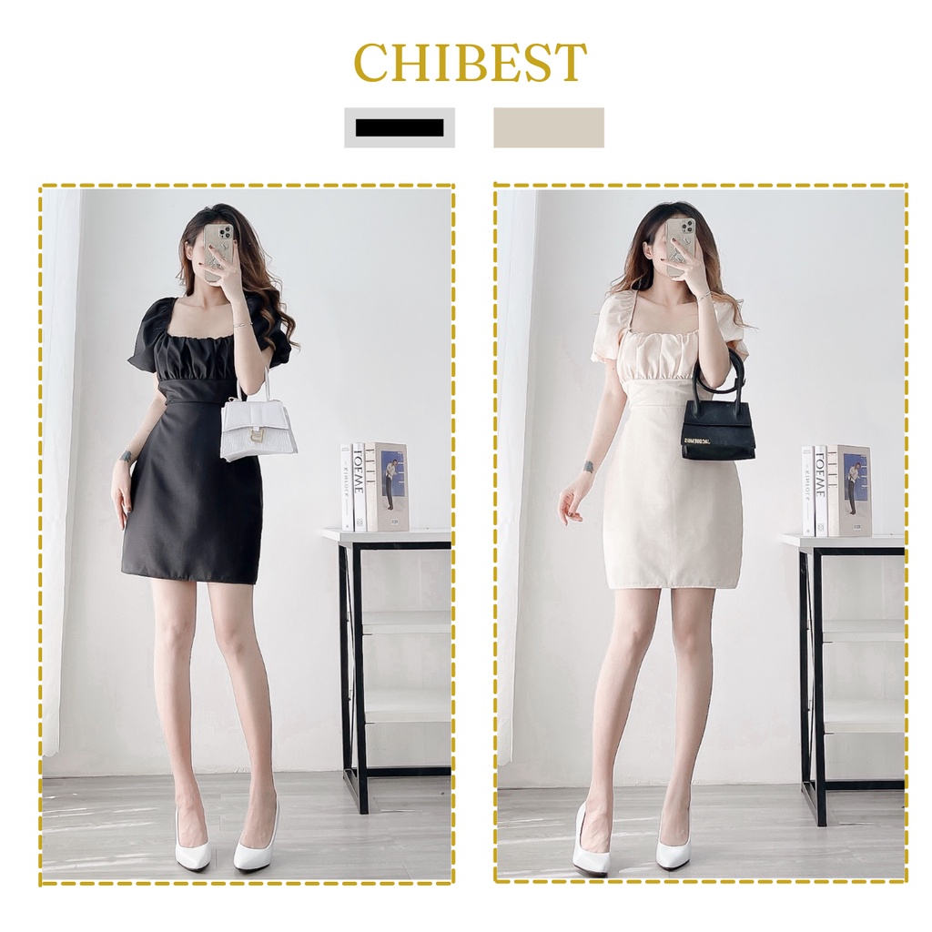 Đầm chữ A nhún ngực cổ vuông phối lưng đan dây sexy HDB76 CHIBEST