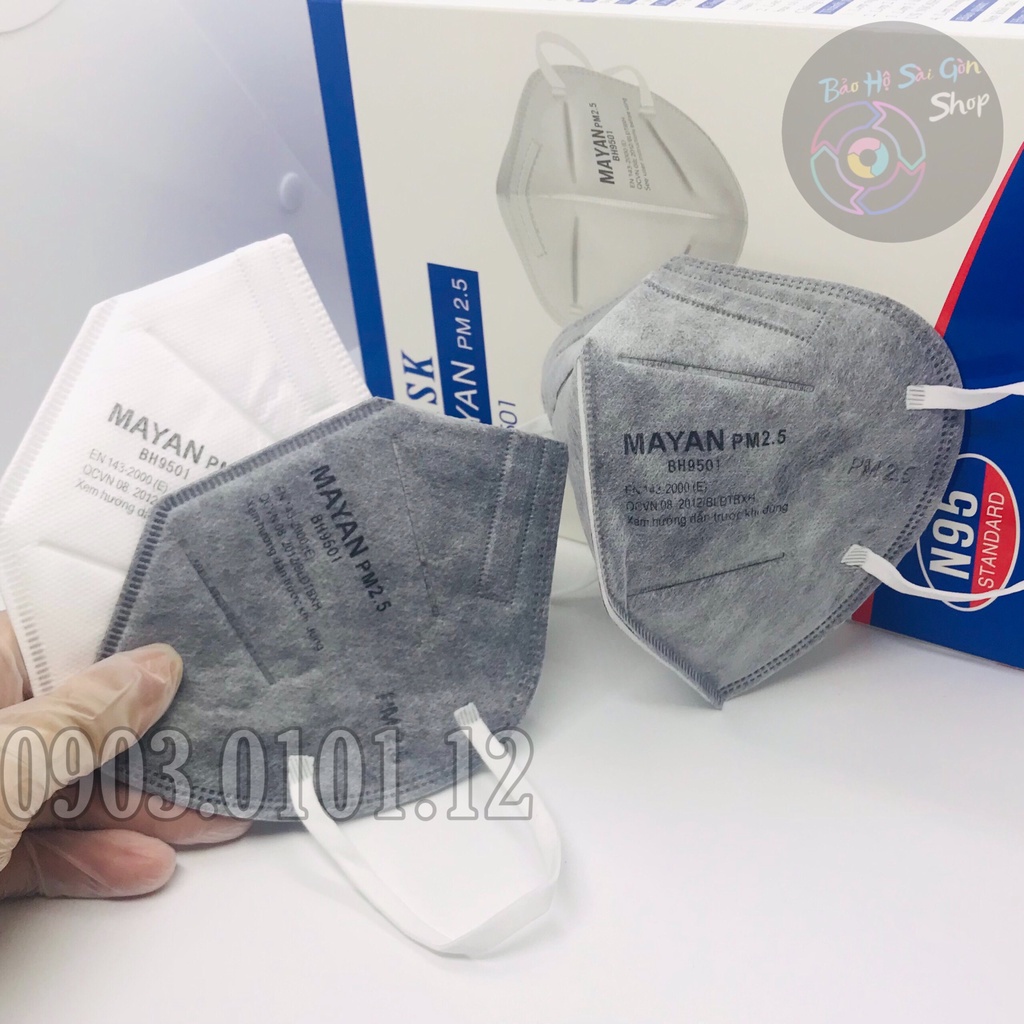 Khẩu trang n95 đệm mũi cao cấp (set 10 cái), Kn95 chính hãng Mayan pm2.5 BH9501 lớp lọc than hoạt tính kháng khuẩn