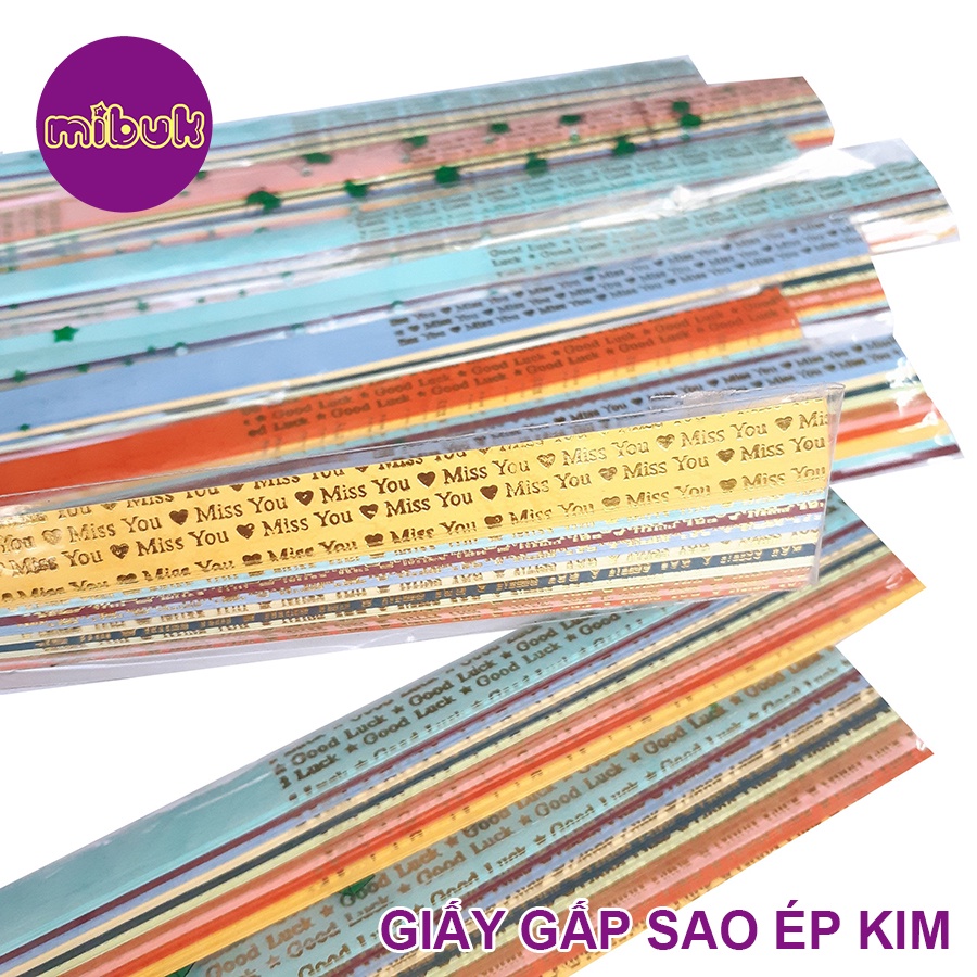 Giấy gấp sao ép kim Miss you & Good Luck cao cấp màu sang trọng