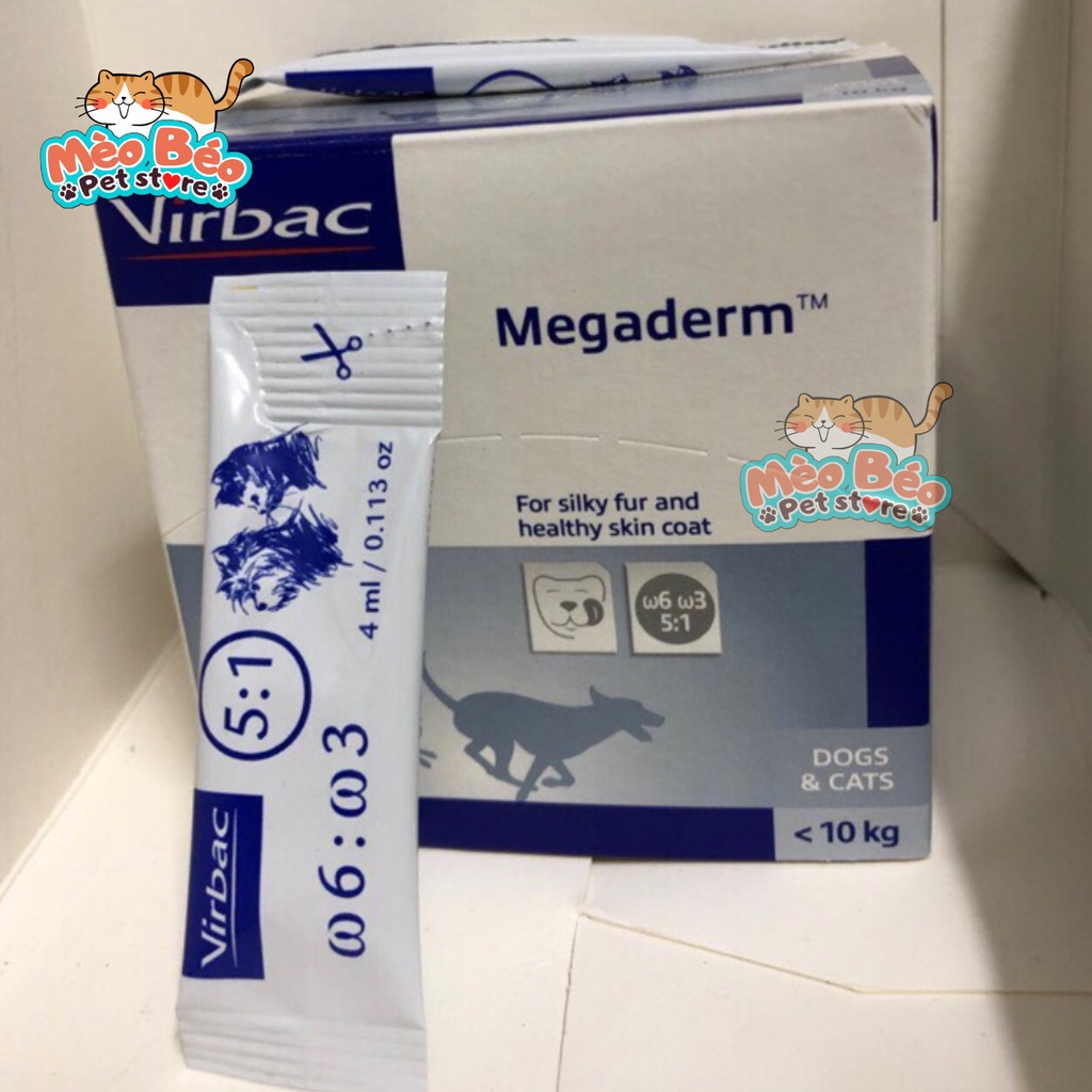 Gel dưỡng da mượt lông, giảm ngứa rụng lông cho chó mèo MEGADERM VIRBAC  - hộp 28 gói