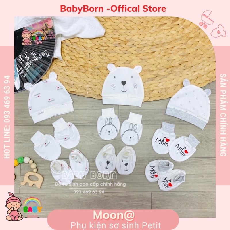 Moon - Phụ kiện sơ sinh mũ, bao tay chân petit mềm mại, họa tiết dễ thương cho bé