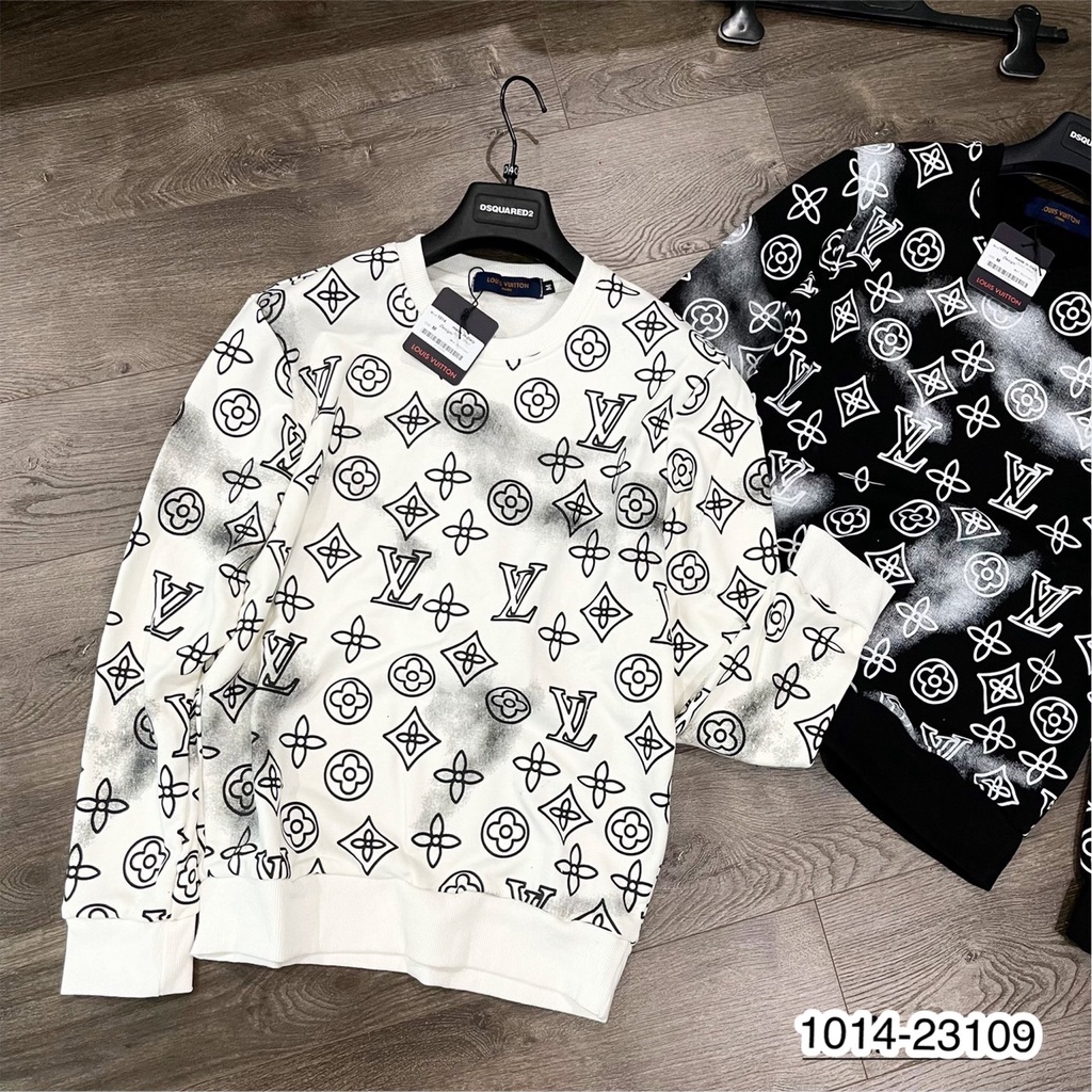 Áo Sweater Nam Lv Màu Loang Họa Tiết Dập Vân - Áo Nỉ Nam Nữ Lv Chất Nỉ Da Cá Cao Cấp DT FASHION MENWEAR