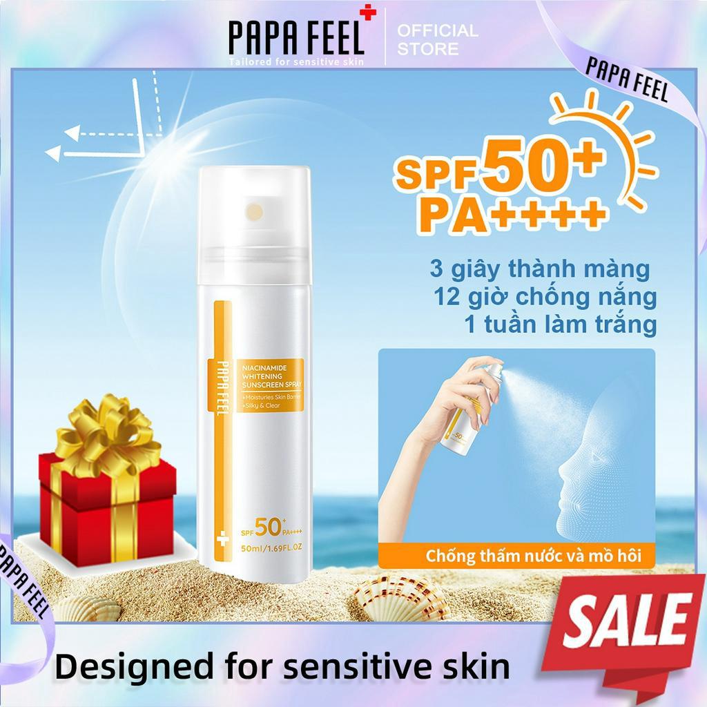 PAPA FEEL Xịt chống nắng SPF50 PA++++ làm trắng da mặt và cơ thể không gây bết dính hỗ trợ chống tia UV 50ml