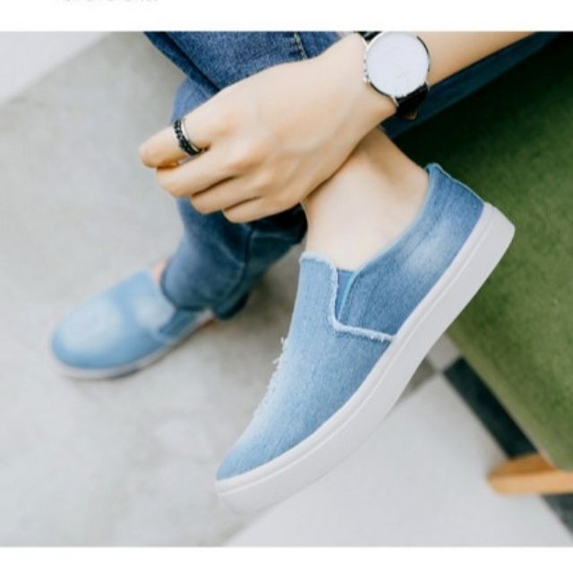 Giày Lười Vải Bò Nam Màu Xanh Nhạt Dáng Hàn Quốc Spiso045