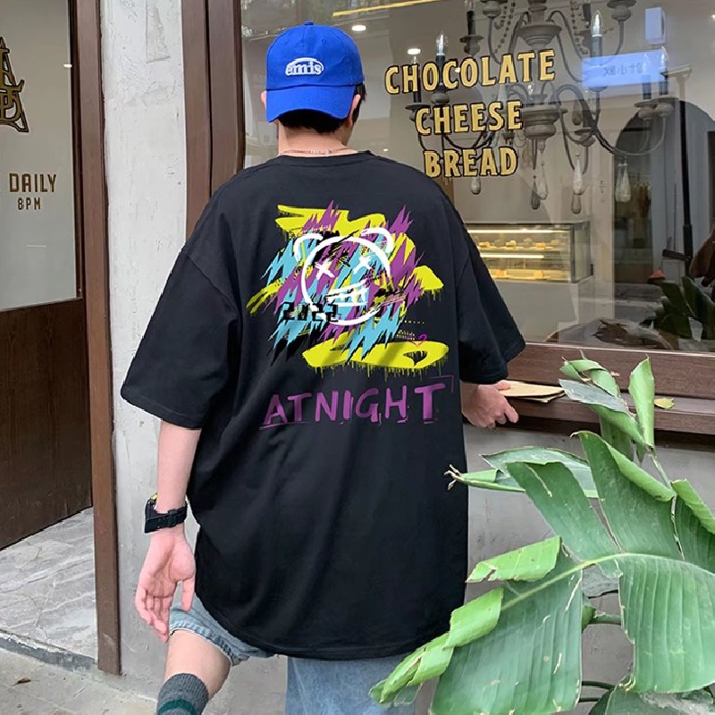 Áo Thun Tay Ngắn Dáng Rộng In Họa Tiết Hoạt Hình Phong Cách Hip Hop Hàn Quốc Thời Trang Mùa Hè Cho Nam M-8XL