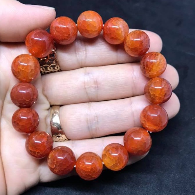 VÒNG TAY ĐÁ PHONG THỦY VÂN RỒNG ĐỎ 12LY