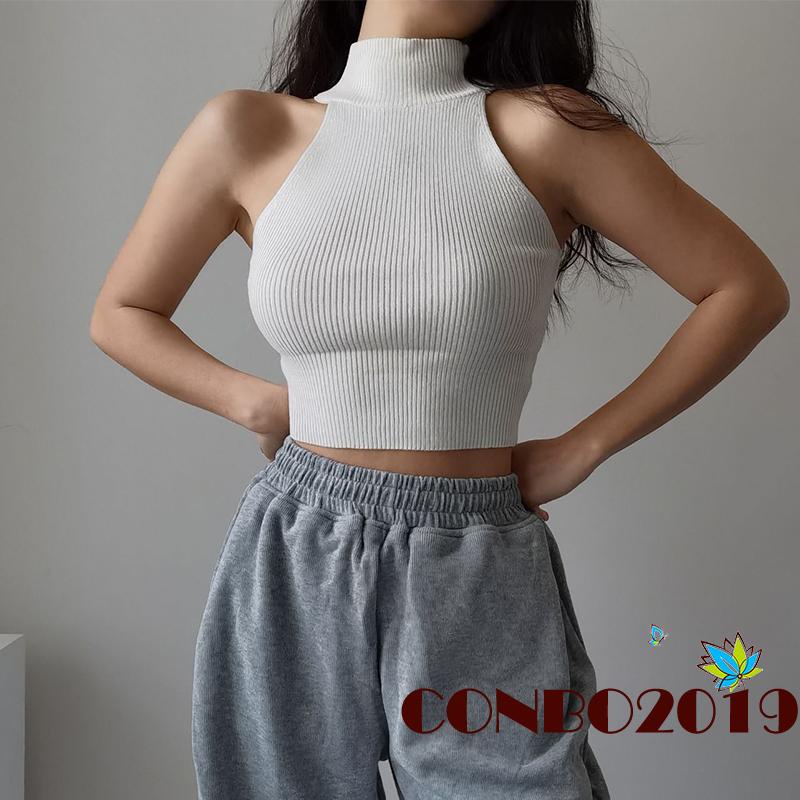 Áo Croptop Sát Nách Cổ Tròn Màu Sắc Trơn Thời Trang Cho Nữ