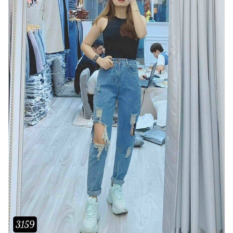 [Ảnh thật] QUẦN BAGGY JEAN NỮ RÁCH CẠP CAO QUẢNG CHÂU  HOT GIRL CÁ TÍNH, HÀNG LOẠI 1 HOTTREND - KP FASHION