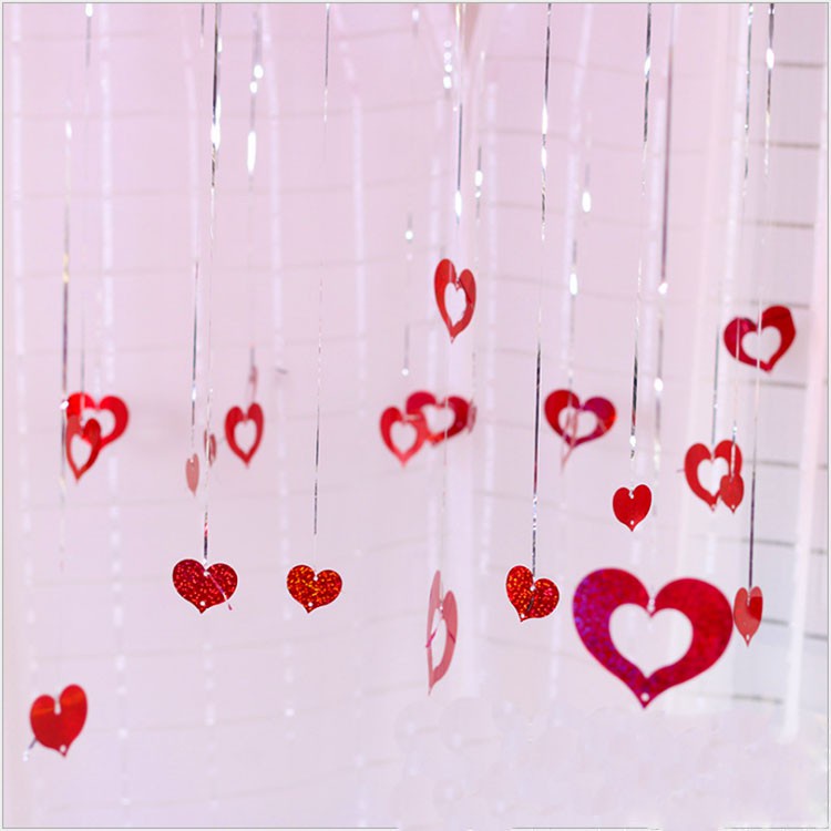 Set 100 Dây Treo Bong Bóng Hình Trái Tim Màu Hồng Dùng Trang Trí Tiệc Cưới / Sinh Nhật