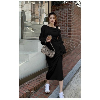 SET MAXI KÈM KHOÁC CROP LỆCH VAI