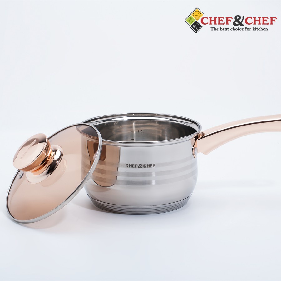 BỘ NỒI 6 MÓN VUNG KÍNH CHEF&amp;CHEF ĐÁY TỪ 5 LỚP  SẢN XUẤT THEO DÂY CHUYỀN CÔNG NGHỆ ĐỨC