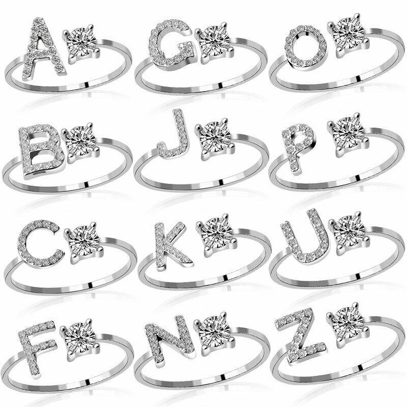 Nhẫn Vàng Hàn Quốc Mặt 26 Chữ Cái Đính Đá Zircon