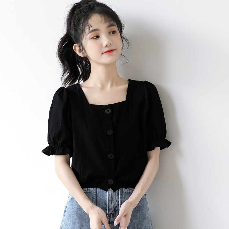 Áo sơ mi cổ vuông chất đũi mát không nhàu