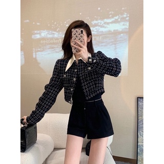 Áo khoác dạ tweed croptop cổ bẻ