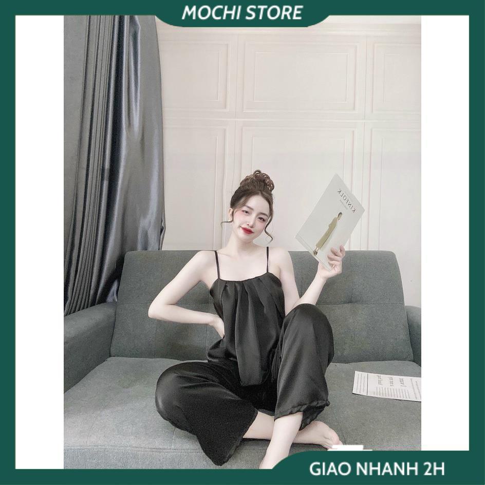 Đồ Bộ Mặc Nhà, Đồ Ngủ Lụa Áo 2 Dây Xếp Ly Quần Dài Chất Lụa Satin Cao Cấp Form Rộng Rãi Dưới 65kg Mặc Vừa. | BigBuy360 - bigbuy360.vn