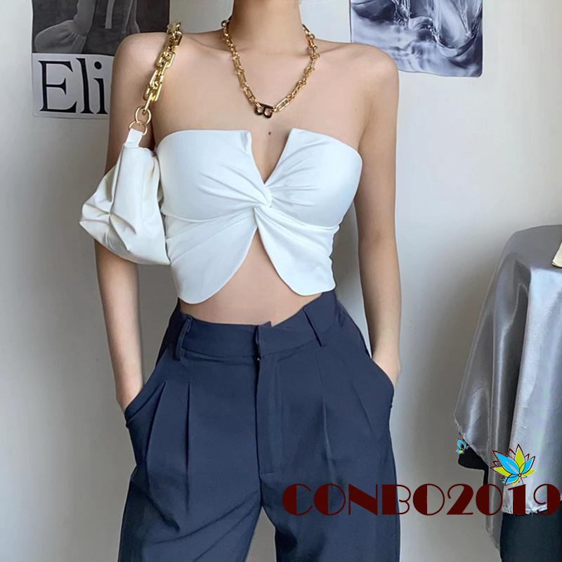 Áo Ống Cổ Chữ V Màu Trơn Thời Trang Mùa Hè Dành Cho Nữ