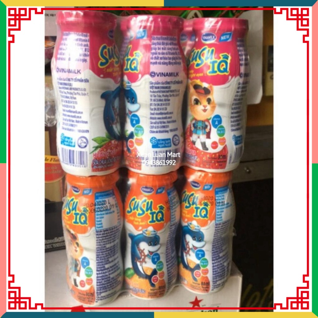 Vỉ 6 Lọ hộp sữa chua Uống Susu Cam,Dâu 80ml