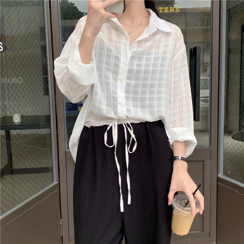 Áo Sơ Mi Dài Tay Màu Trắng Thời Trang 164545 Áo Sơ Mi Chống Nắng Vải Mỏng Thời Trang Dễ Phối Đồ