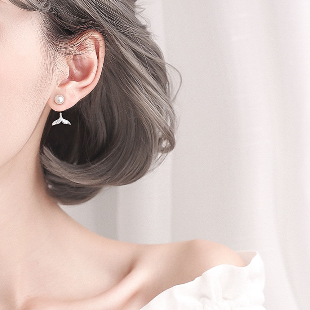 Bông Tai Đuôi Cá Đính Ngọc Trai Nhân Tạo Phong Cách Hàn Quốc 925 Cho Nữ