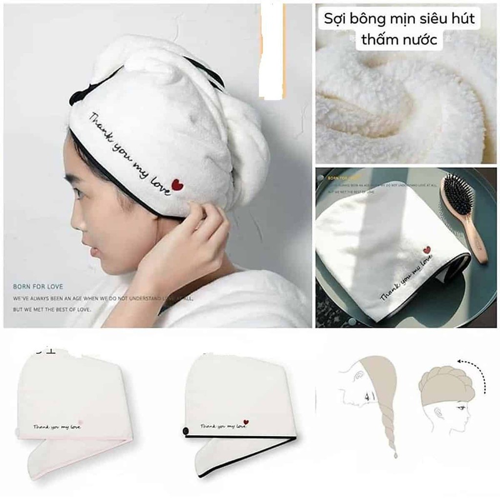 Khăn quấn tóc nhanh khô siêu thấm hút - Khăn quấn ủ tóc lau khô tóc có nút cài - T2K Max