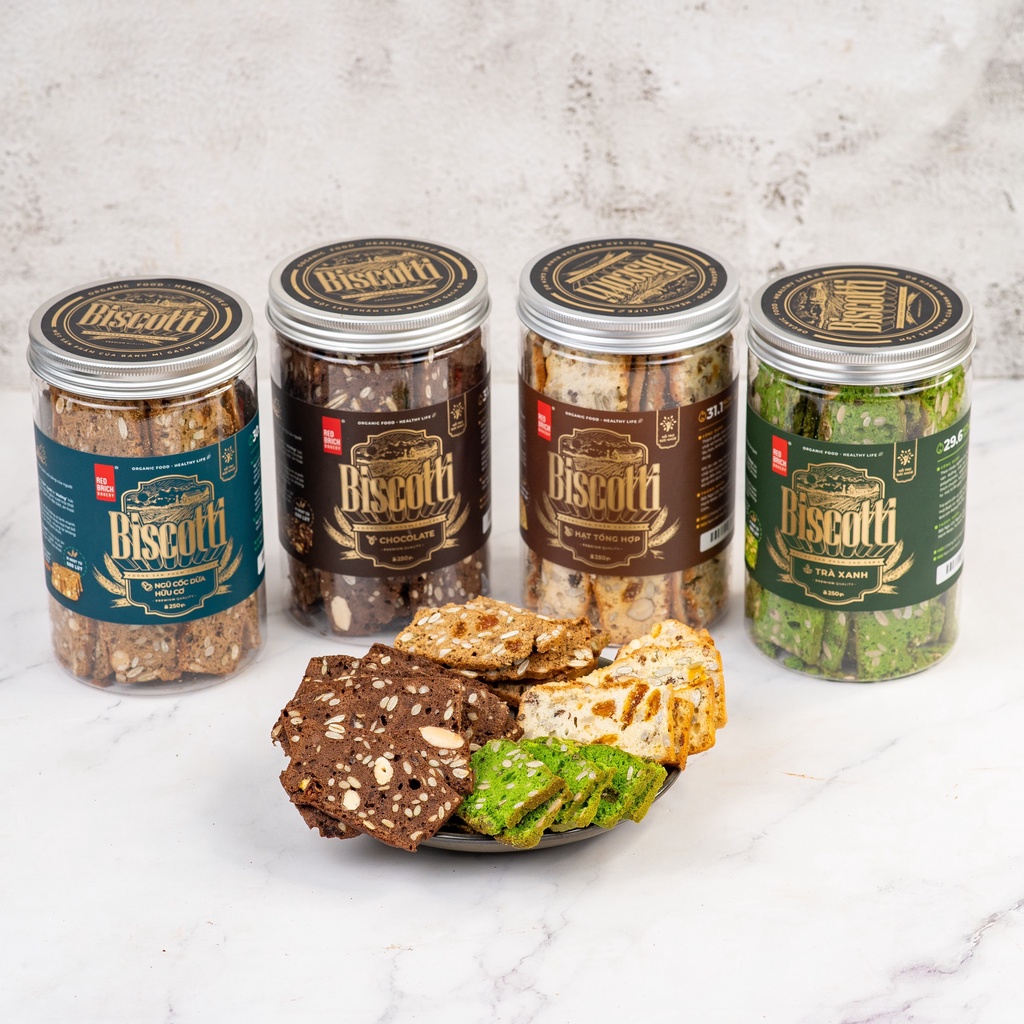 Bánh Biscotti Cao Cấp Thương Hiệu Gạch Đỏ 250g, Siêu Hạt Tốt Cho Sức Khoẻ Dành Cho Người Ăn Kiêng