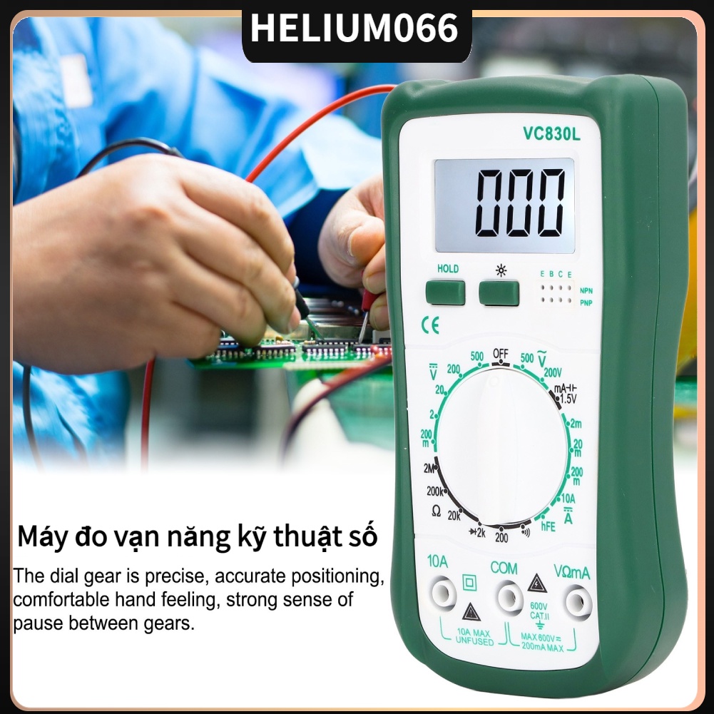 Máy đo vạn năng kỹ thuật số   Màn hình LCD Đồng hồ vạn năng điện áp kỹ thuật số đa chức năng Bộ kiểm tra điện trở hiện tại VC830L  Helium066