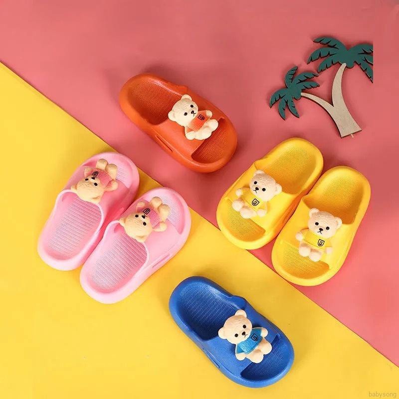 Dép Sandal Đế Cao Su Mềm Hình Gấu Hoạt Hình Ba Chiều Cho Bé