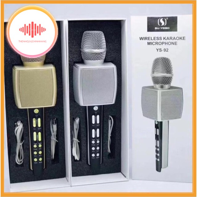 ⚡FREE SHIP⚡ MICRO BLUETOOTH KARAOKE KHÔNG DÂY YS 92 - MIC CAO CẤP - ÂM THANH SỐNG ĐỘNG - LIVESTREAM - THU ÂM - THẺ NHỚ