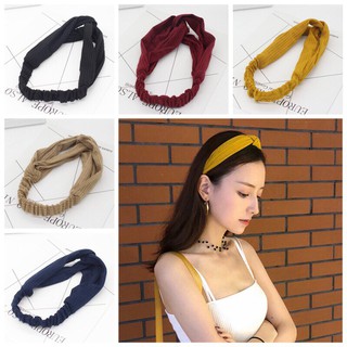 Băng đô turban đan chéo chất vải sợi sọc màu trơn