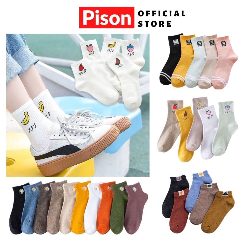 [Mã FAWINTER hoàn 15% xu đơn 99K] Tất vớ nam nữ cổ cao cổ ngắn Pison ulzzang Hàn Quốc nhiều màu cute