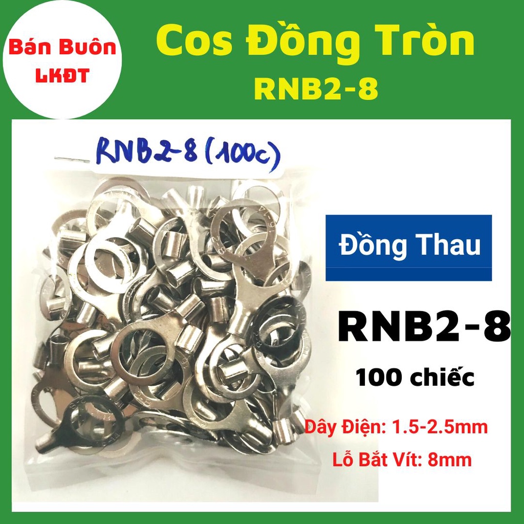 1.000 Đầu cos tròn RV2-8, cos chữ o, RV2-8, đầu cos tròn,