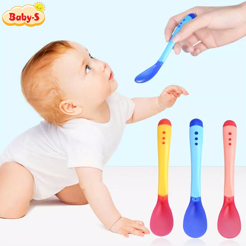 Muỗng ăn dặm cho bé, Thìa ăn dặm silicon và báo nóng giúp bé ăn ngon miệng Baby-S – SSS024