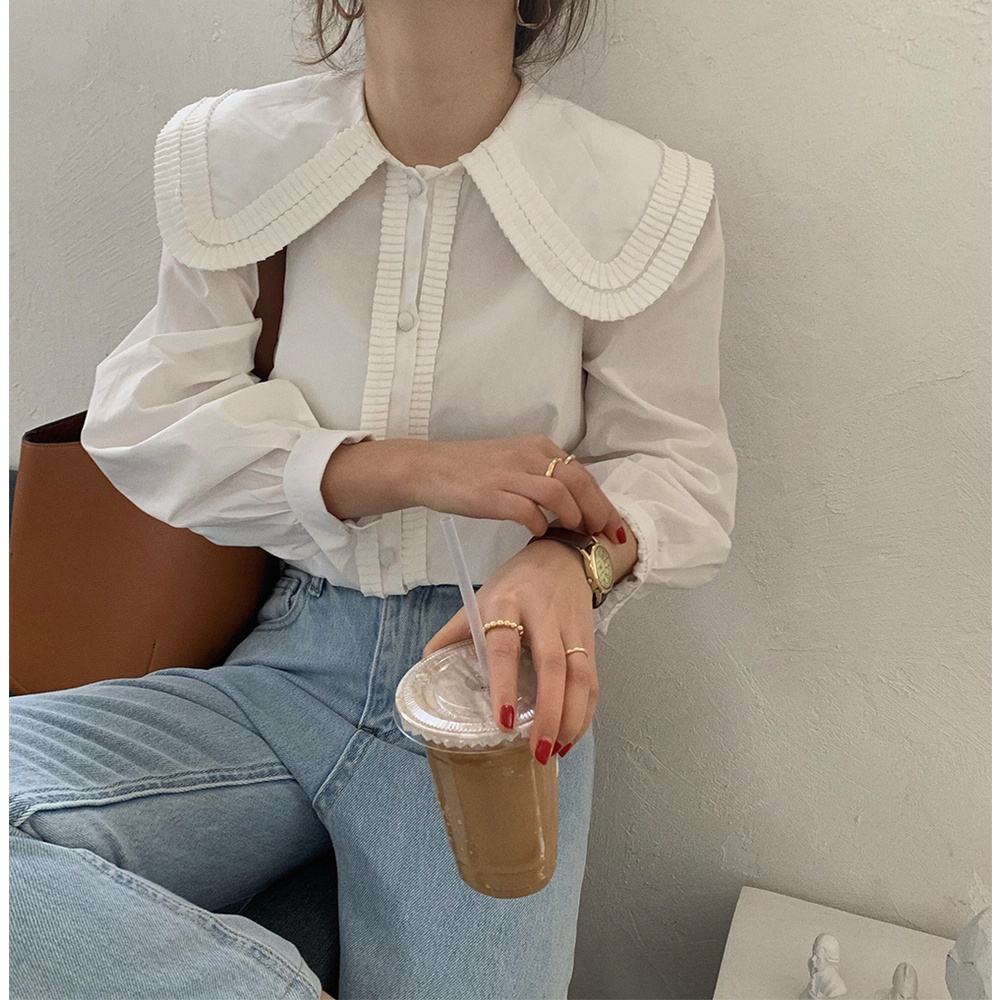 Áo Sơ Mi Cổ Búp Bê Dáng Rộng Phong Cách Retro Dành Cho Nữ