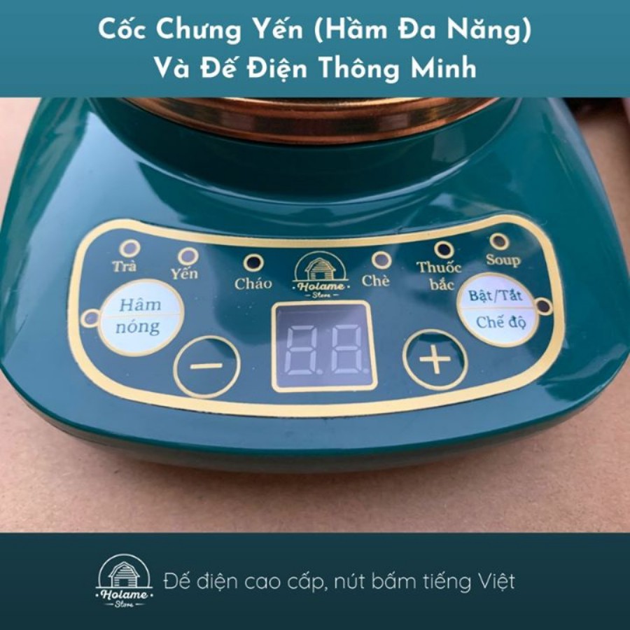 Cốc chưng yến, ly chưng yến chính hãng Holame kèm đế điện đa năng - Tặng cốc giữ nhiệt inox