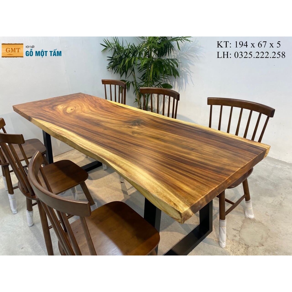 Bàn Sân Vườn Gỗ Me Tây, Bàn Làm Việc Gỗ Me Tây Dài 1,96m Rộng 90cm Dày 5cm