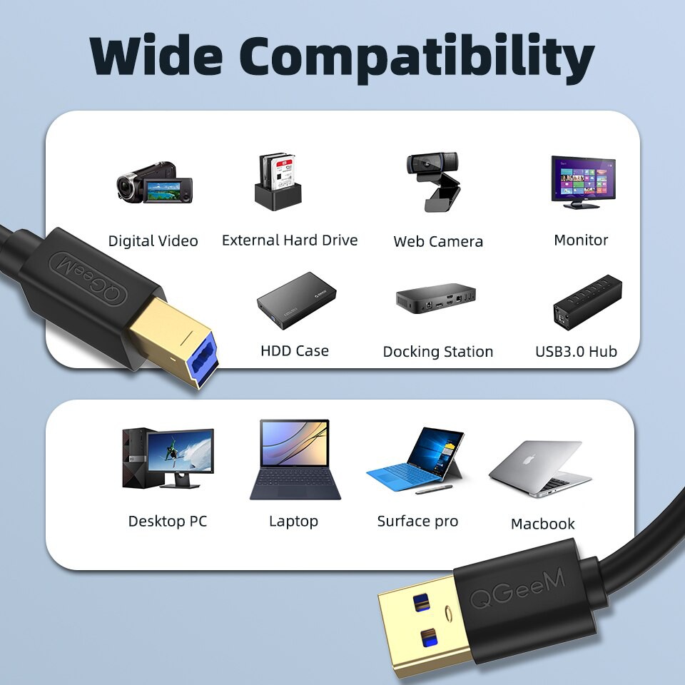 Cáp Usb 3.0 Type A Sang B truyền dữ liệu Tốc Độ Cao Dành Cho Máy In, Màn hình , BOX HDD - USB3.0 printer cable | BigBuy360 - bigbuy360.vn