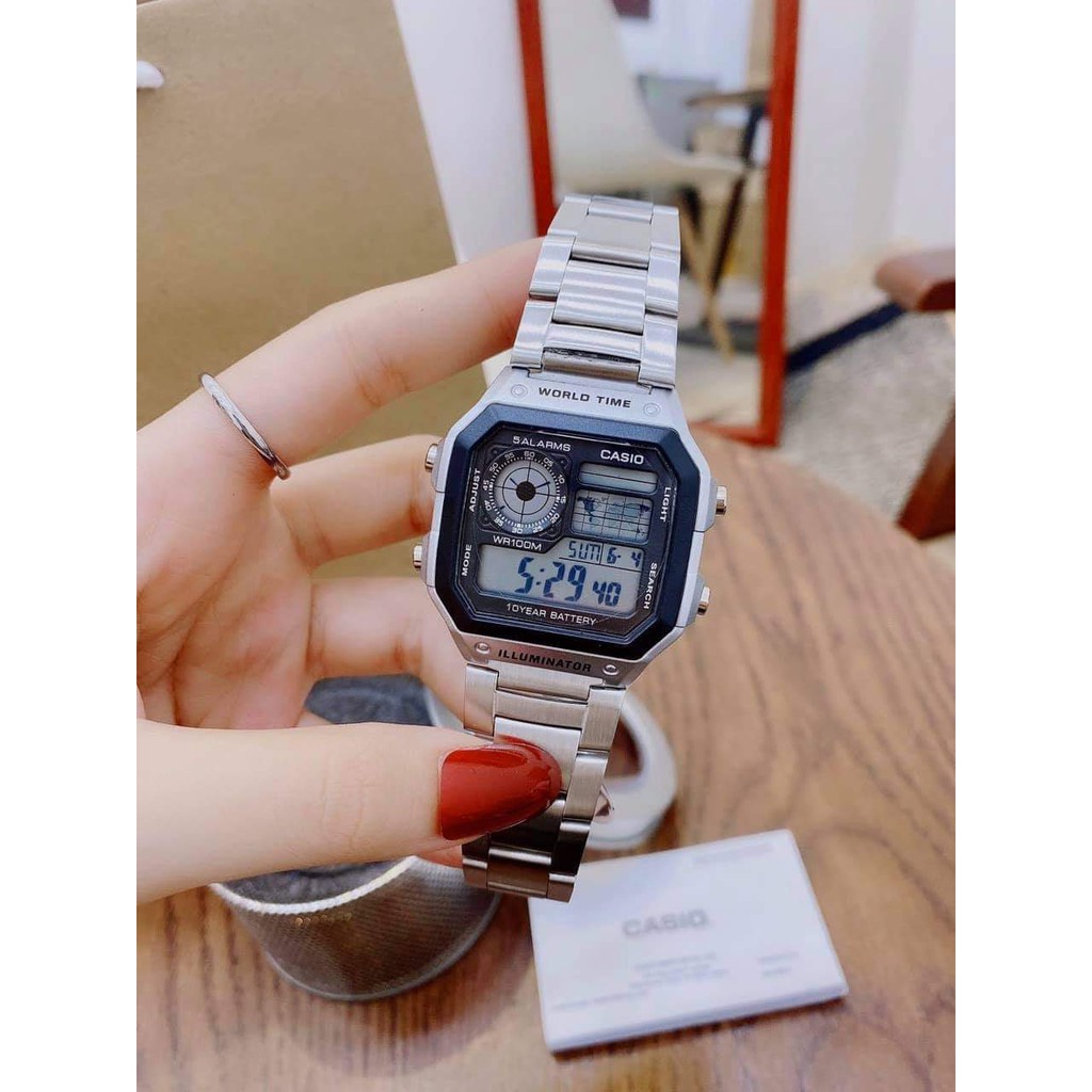 Đồng hồ nam casio AE 1200-WHD full box hiện thị điện tử máy Nhật chống nước siêu đẹp Liên hệ mua hàng 084.209.1989