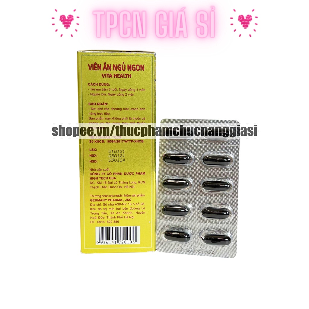 Viên uống hỗ trợ ĂN NGỦ NGON VITA HEATLTH bổ sung các vitamin cần thiết hỗ trợ giấc ngủ, tăng sức đề kháng – Hộp 60v