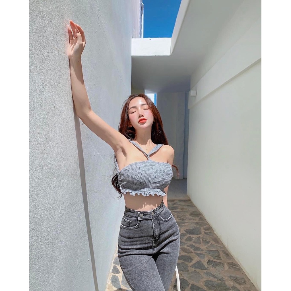 Áo Croptop Cổ Yếm Lai Bèo YA140191