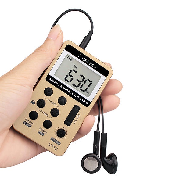 Máy Radio Retekess V-112 màu vàng AM FM kỹ thuật số Mini bỏ túi có thể sạc lại tiện dụng