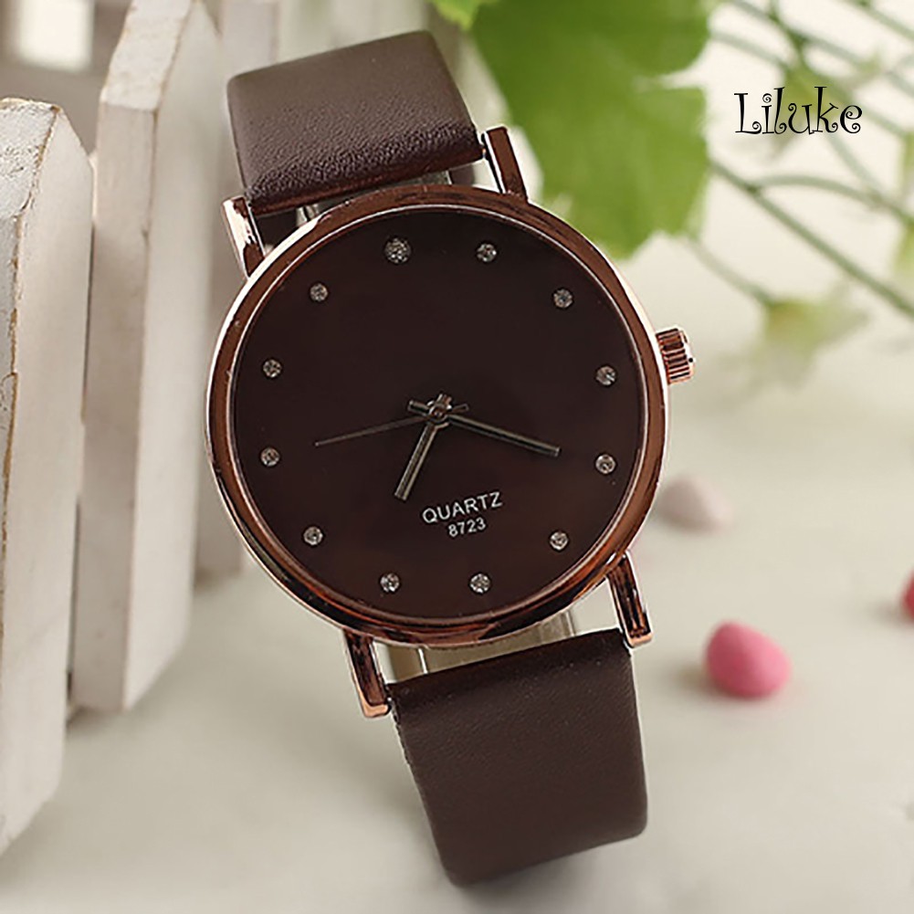 Đồng Hồ Đeo Tay Dây Giả Da Đính Đá Thời Trang Xinh Xắn Cho Nữ