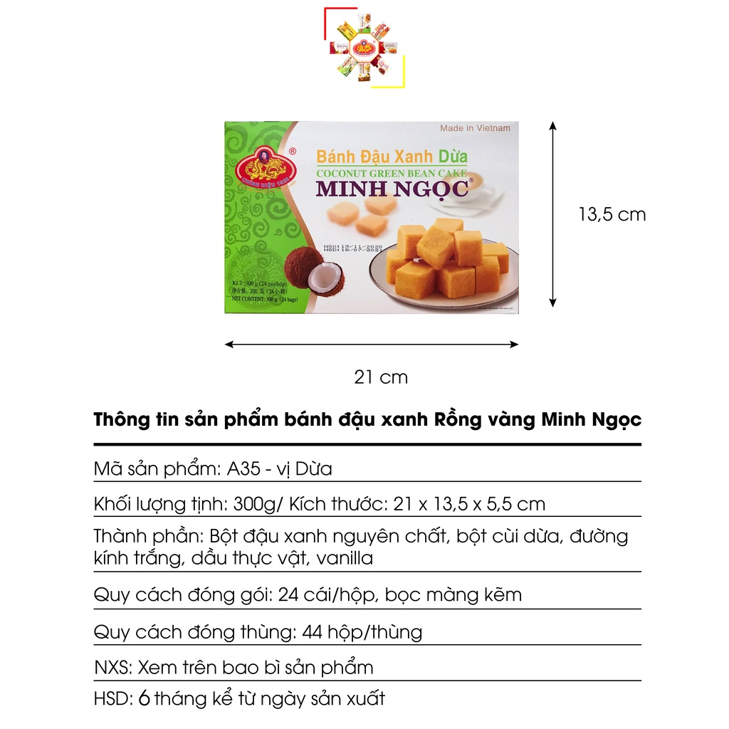 Bánh đậu xanh dừa rồng vàng Minh Ngọc A35 300g - Đặc sản Hải Dương