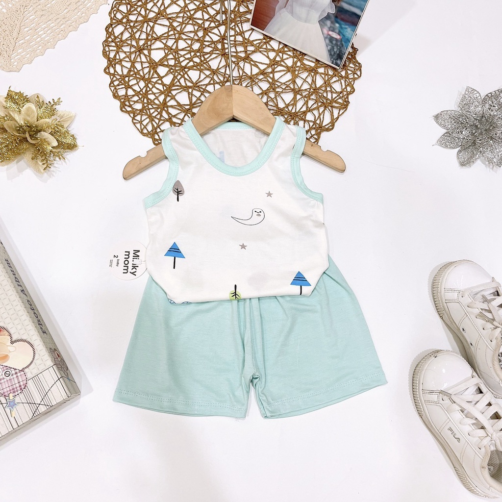 Bộ ba lỗ cho bé chất thun lạnh siêu mềm mịn cho bé size 6kg-15kg