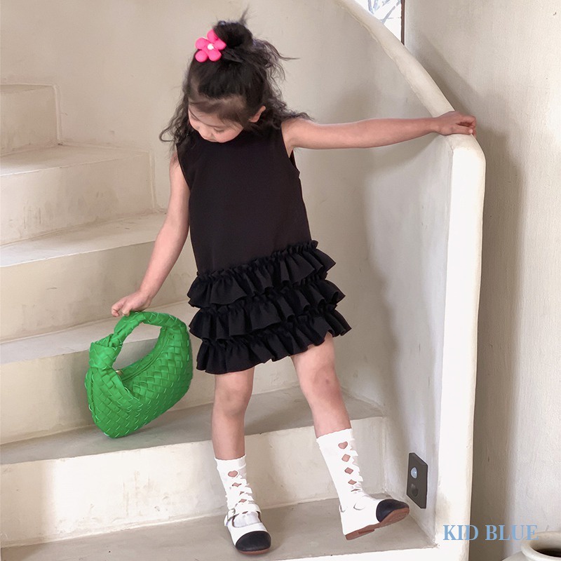 Đầm Công Chúa Không Tay Cổ Tròn Màu Trơn Thời Trang Mùa Hè Hàn Quốc Cho Bé Gái
