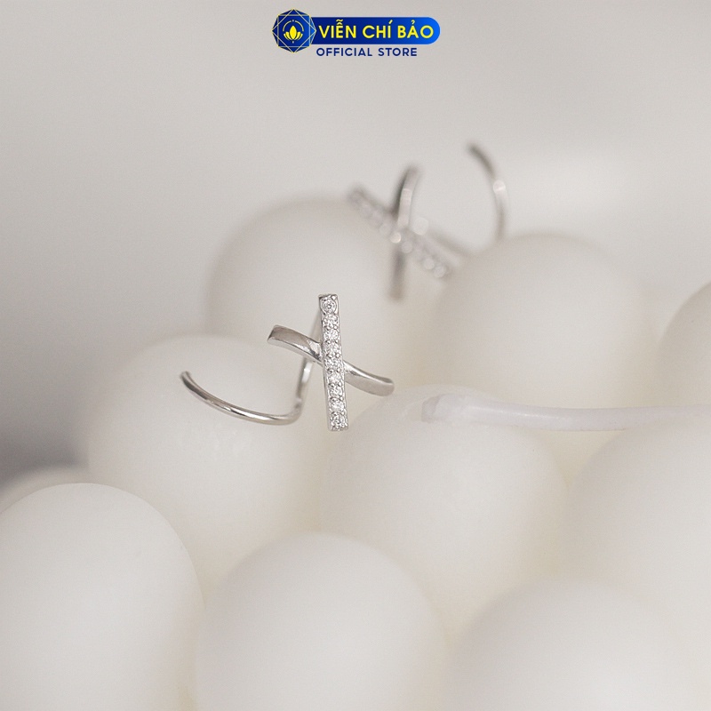 Bông tai bạc nữ chữ xoắn chéo đính đá chất liệu bạc 925 thời trang phụ kiện trang sức nữ Viễn Chí Bảo B400259