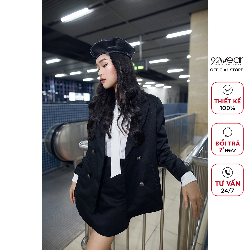 Áo vest blazer nữ 92WEAR thiết kế dài tay cổ bẻ hàn quốc thanh lịch, trẻ trung VDA2128 | BigBuy360 - bigbuy360.vn