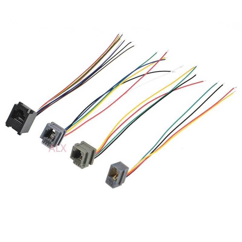 10PCS RJ11 RJ12 RJ45 telephone FEMALE SOCKET connector with wire 4P4C 6P4C 6P6C 8P8C female jack connector 616E 623K 616M 641D
