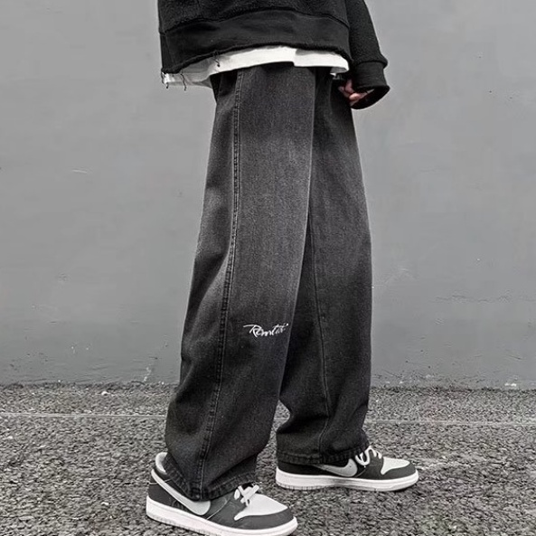 Quần jean baggy ống rộng loang màu quần jean nam phong cách Hàn Quốc quần bò nam cơ bản dễ phối đồ dành quần jean ống rộng