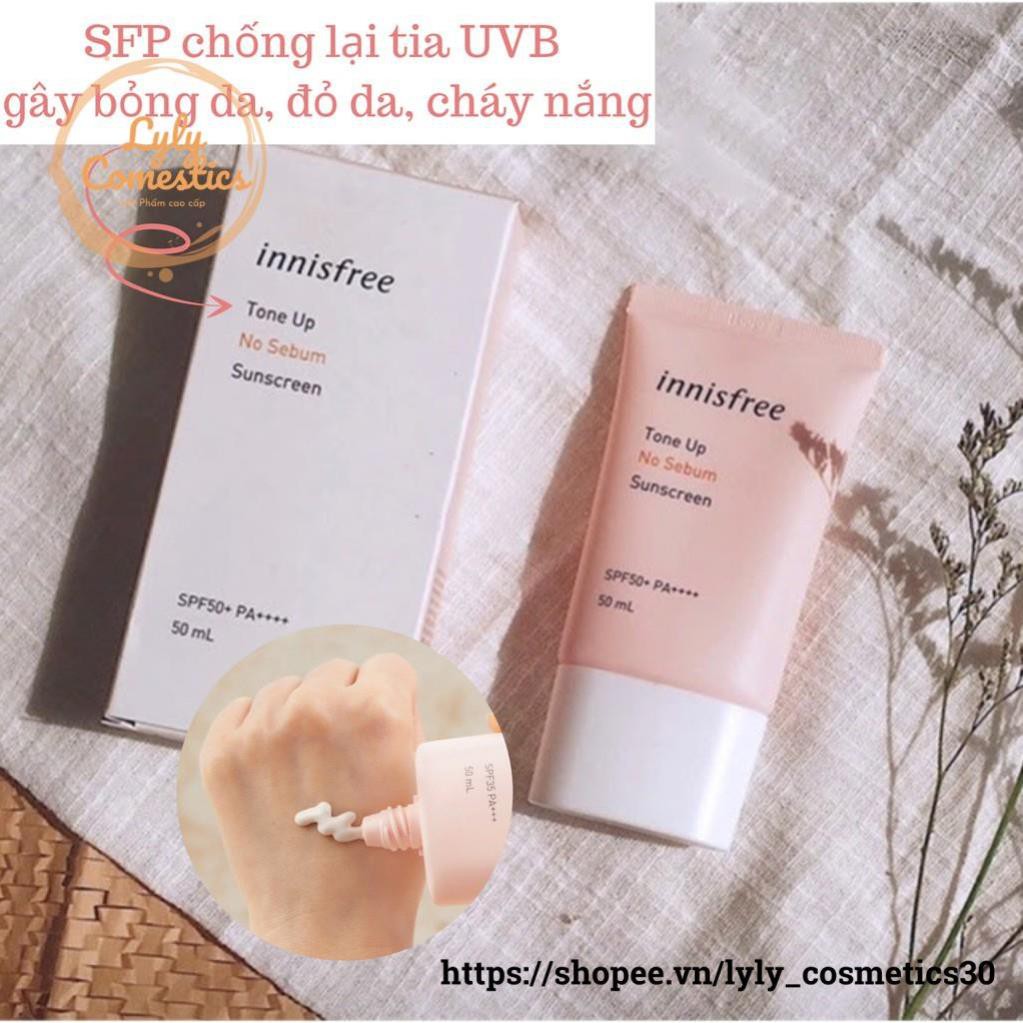 Kem Chống Nắng Innisfree Tone Up No Sebum Sunscreen SPF50+PA++++ 50ml (màu hồng)